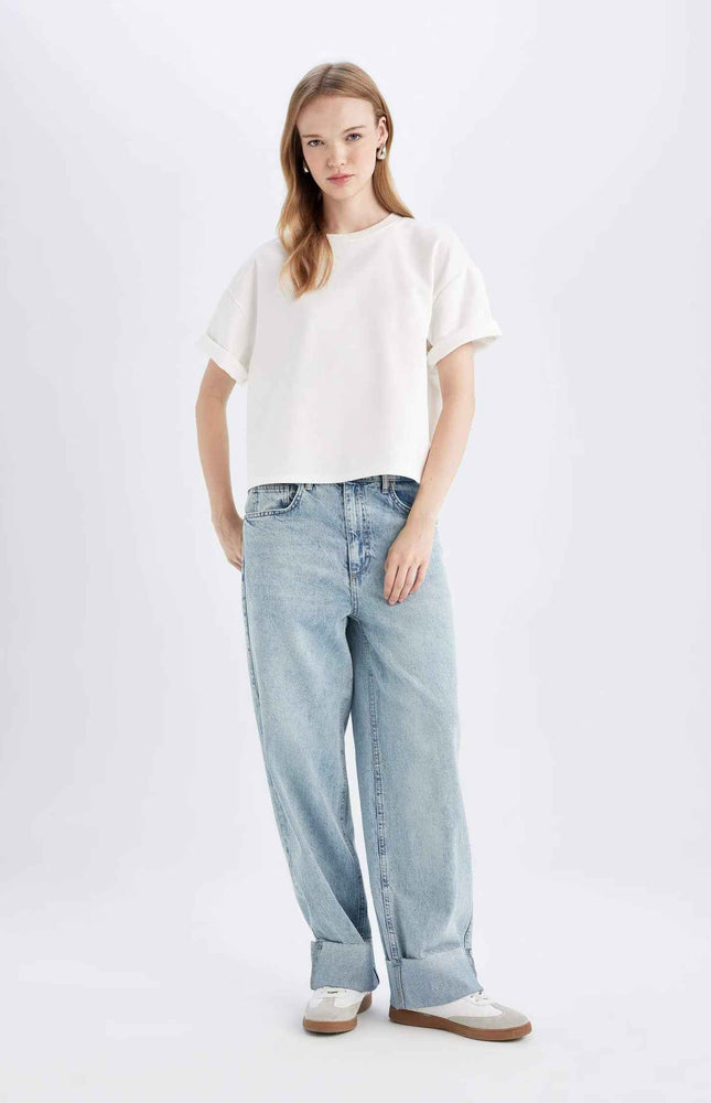 Baggy Fit Folded Leg Washed Jeans