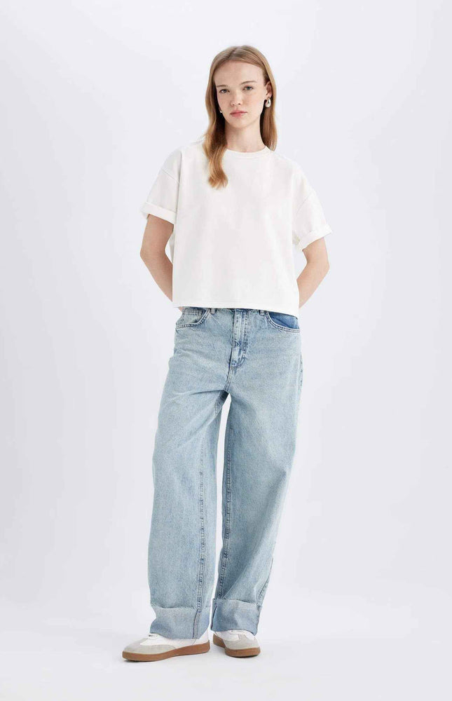 Baggy Fit Folded Leg Washed Jeans