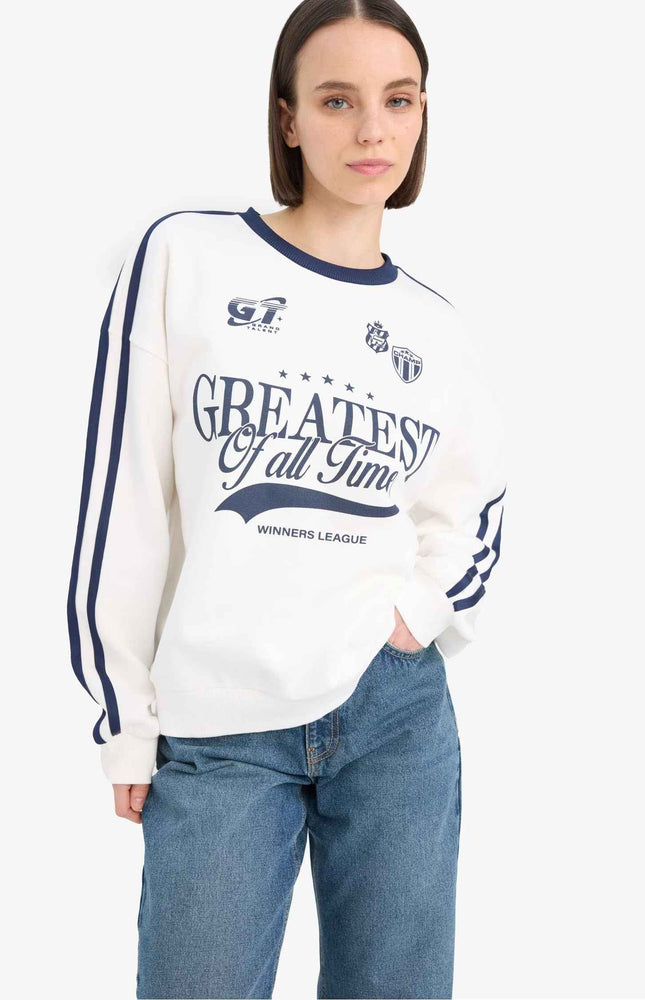 Oversize Fit Crew Neck Printed Thick Sweatshirt