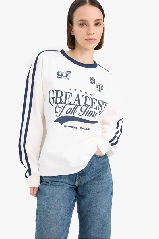 Oversize Fit Crew Neck Printed Thick Sweatshirt