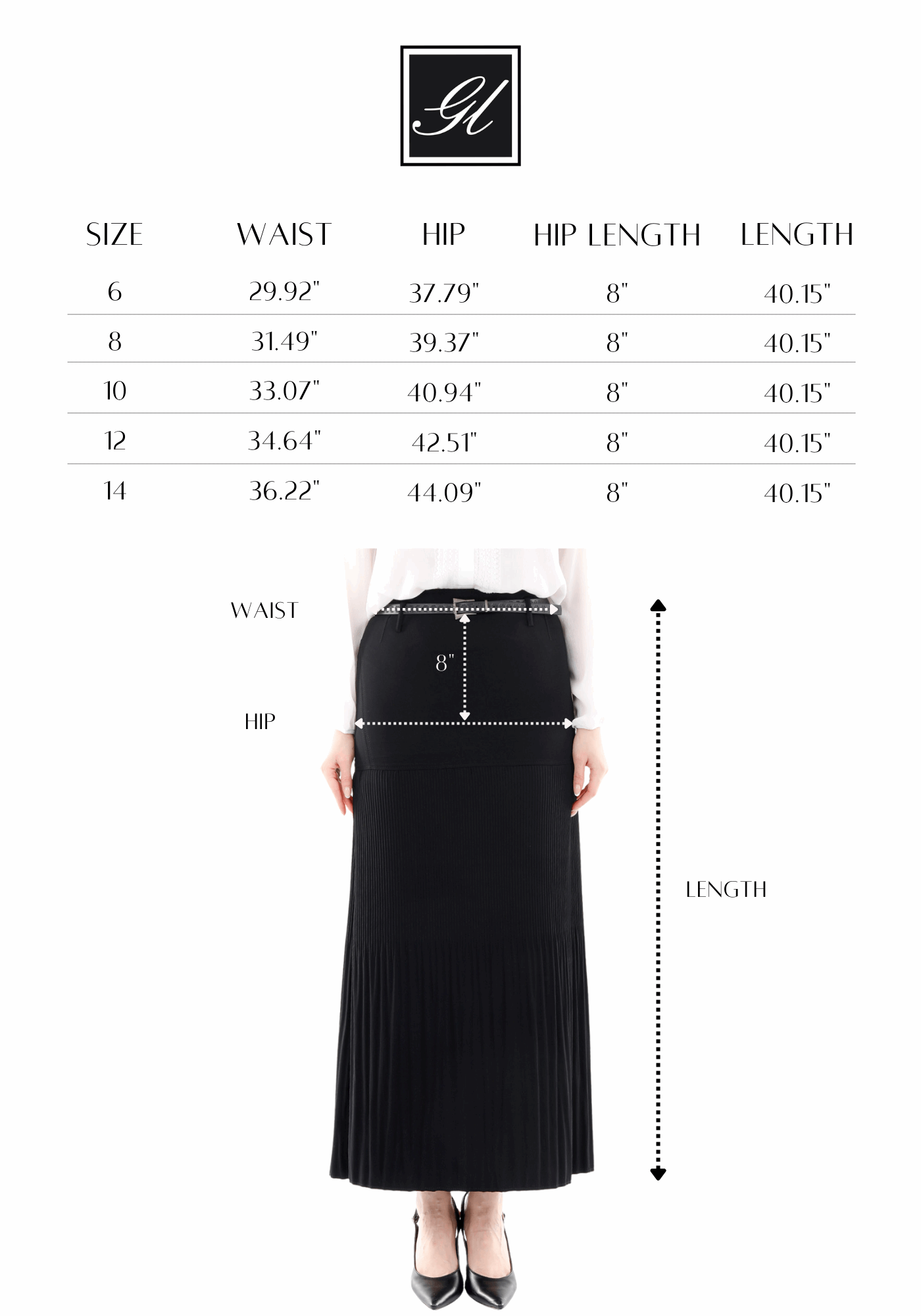 Black Thin Pleated Maxi Skirt with Floral Belt Guzella