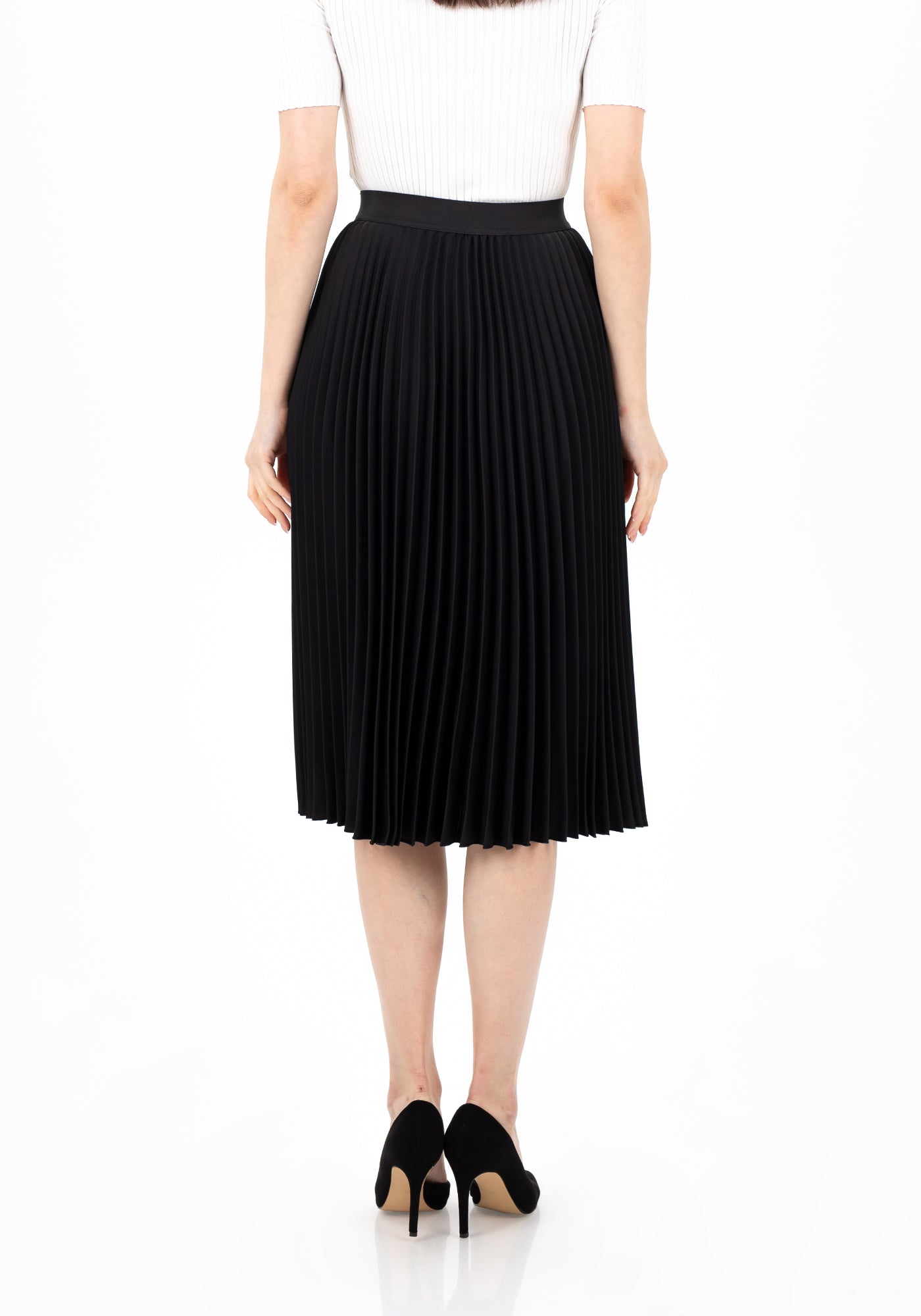Pleated Midi Skirt with Elastic Waistband Guzella