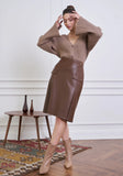 Cupric Midi Pleated Leather Skirt Guzella
