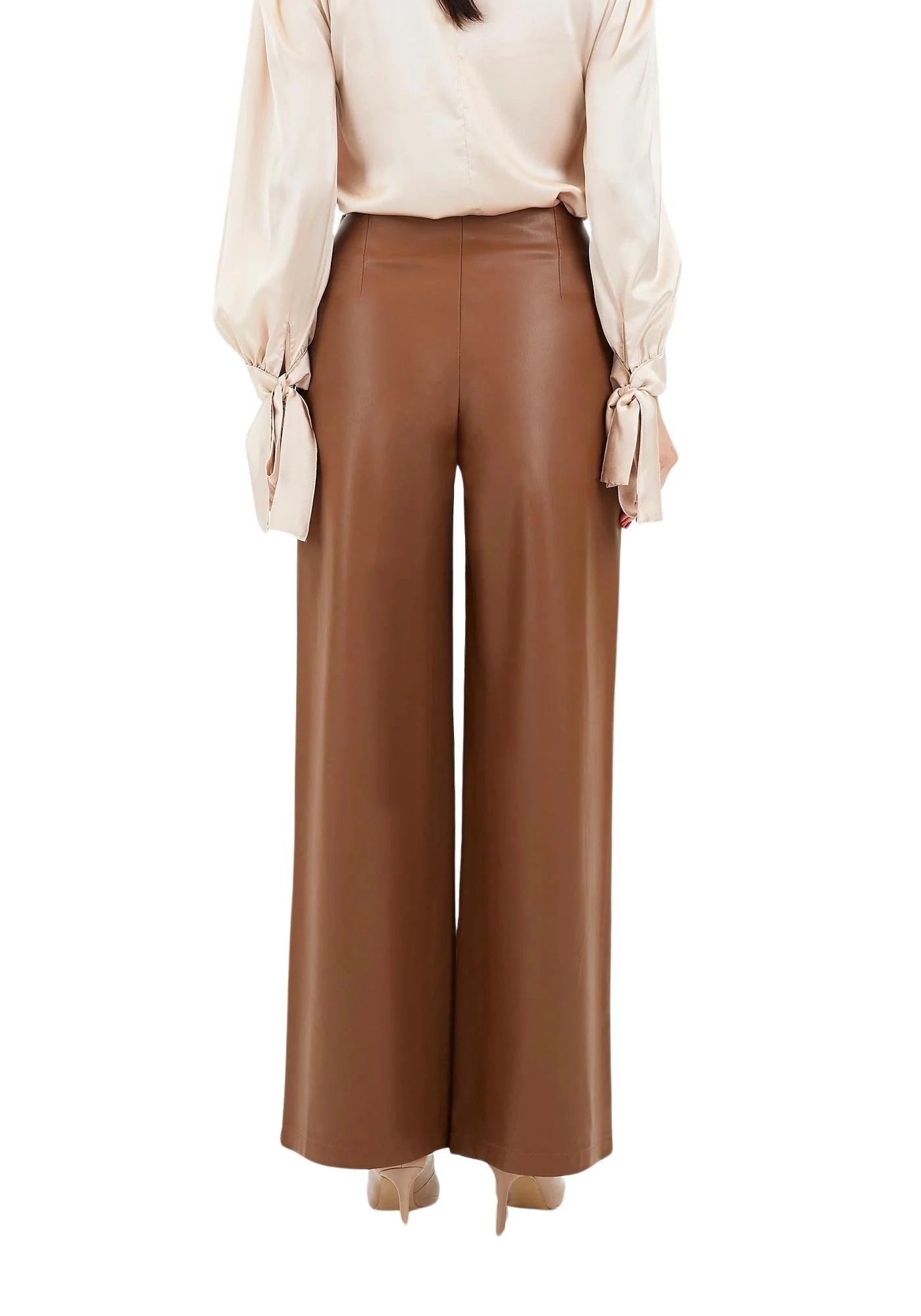 Faux Leather Wide-Leg Women's Pants | High-Waisted Draped Waist - Winter Collection Guzella