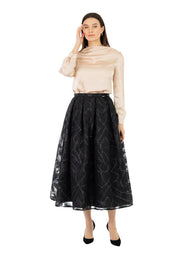 Jacquard Organza Flare Pleated Midi Skirt