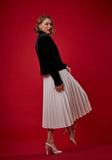 Pleated Skirt High Waist Elastic Waist Band Midi Skirt