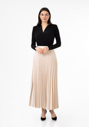 Stone Pleated Maxi Skirt Elastic Waist Band Ankle Length Plisse Skirt