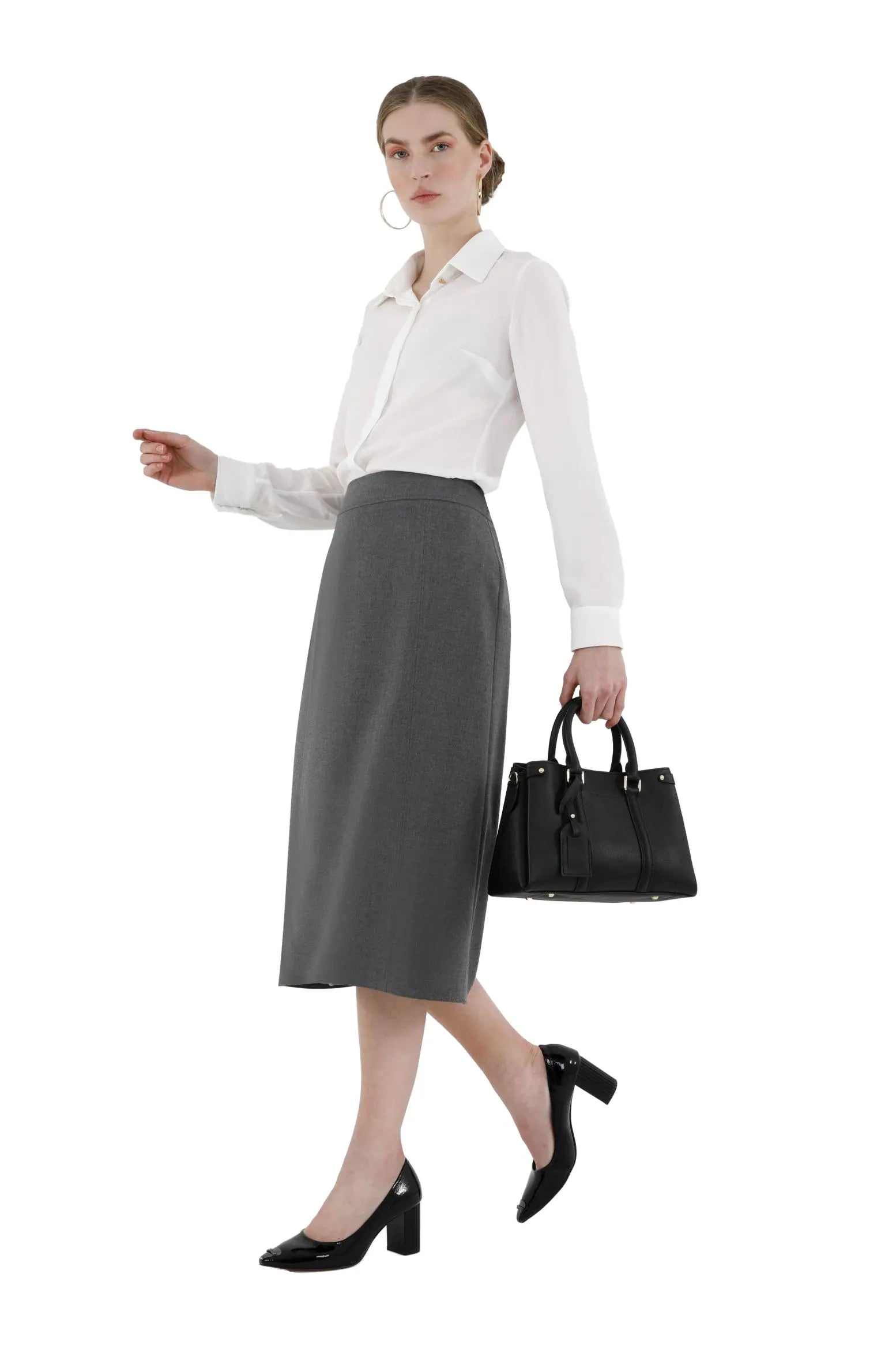 Grey Straight A-Line Midi Skirt G-Line
