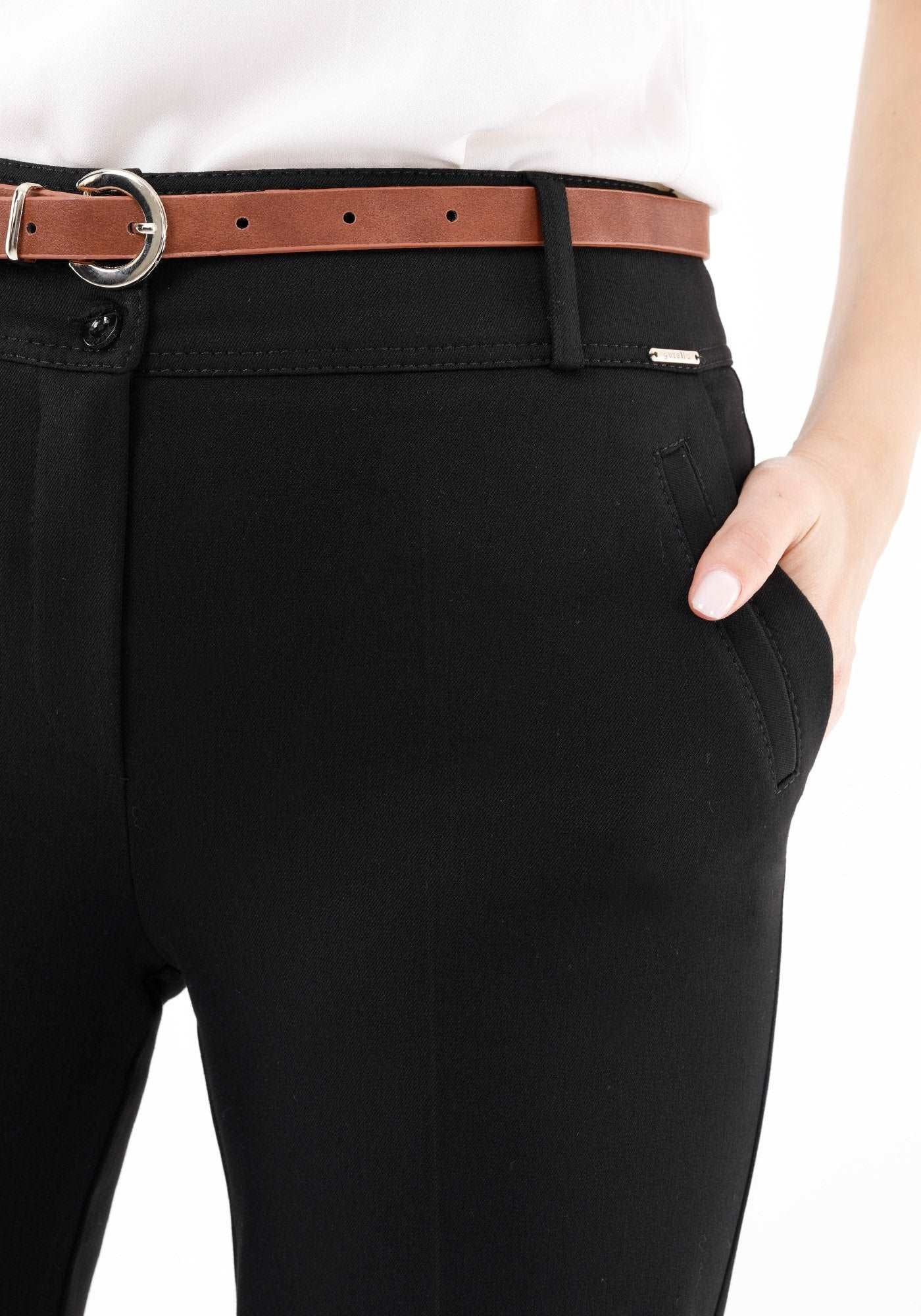 Black Straight Leg Pants with Pockets and Belt Guzella