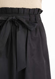 Black Paper Bag Belted Flare Skirt Guzella