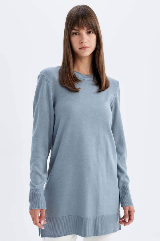 Regular Fit Crew Neck Side Slit Longline Tunic