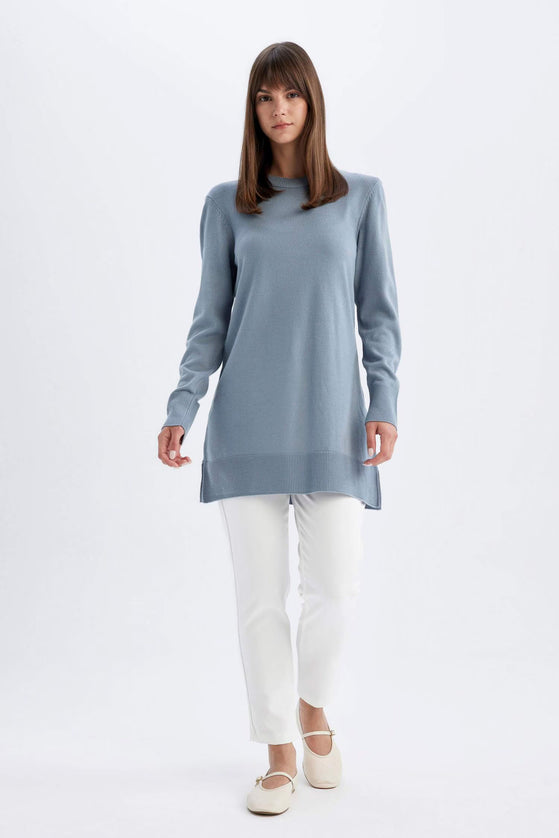 Regular Fit Crew Neck Side Slit Longline Tunic