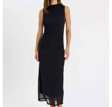 Bodycon Crew Neck Tulle Sleeveless Maxi Dress
