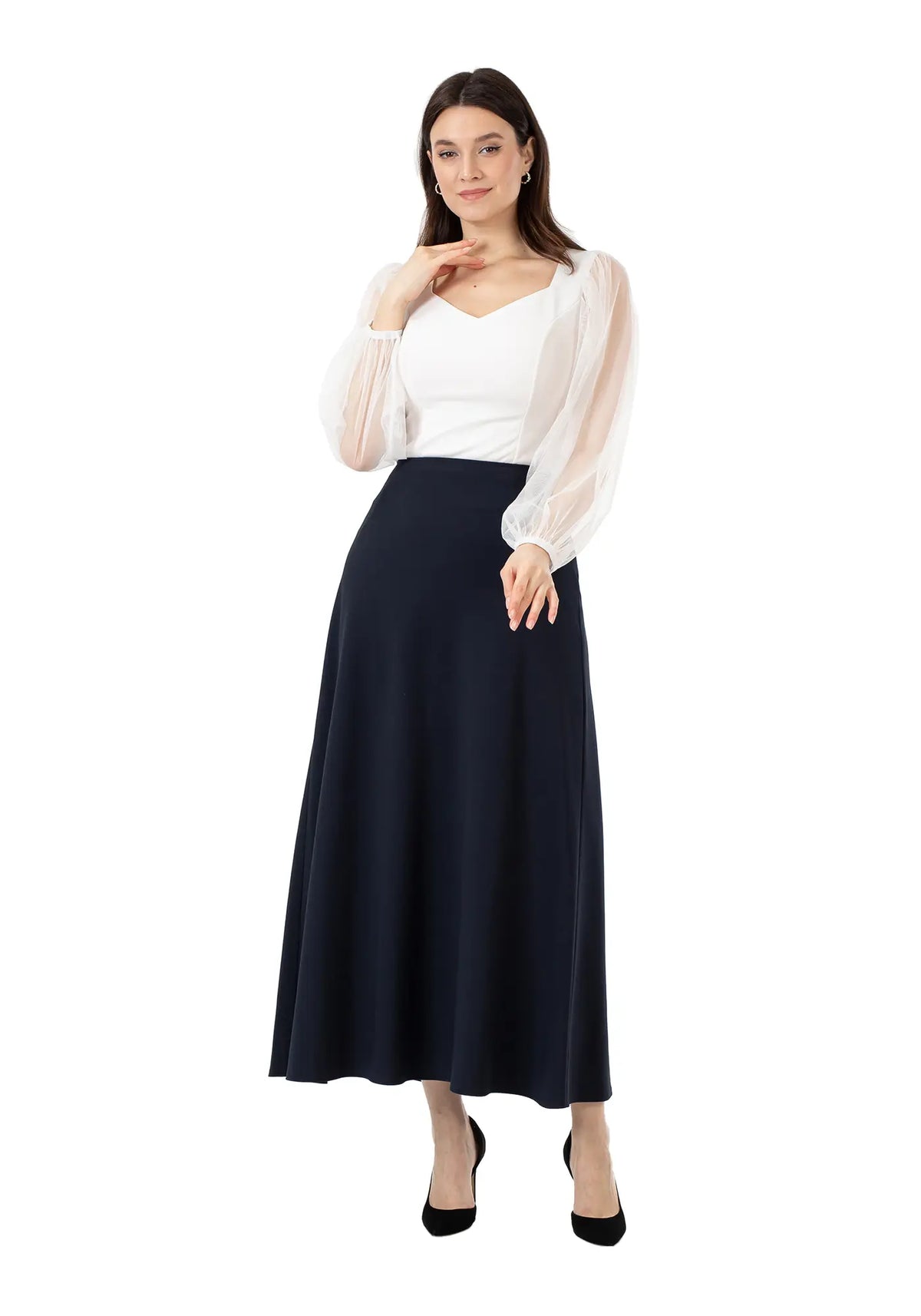 Navy A-Line Style Comfy Maxi Dress Skirt G-Line