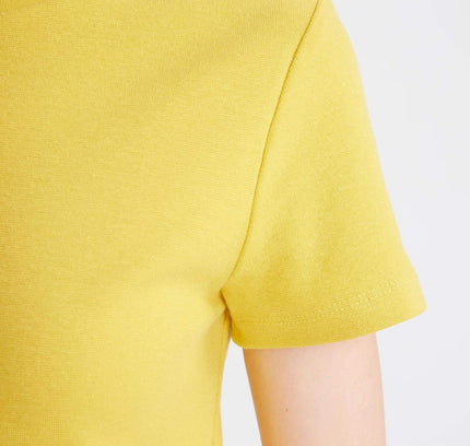 Fitted Crew Neck Ribbed Basic Short Sleeve T-Shirt