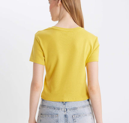 Fitted Crew Neck Ribbed Basic Short Sleeve T-Shirt