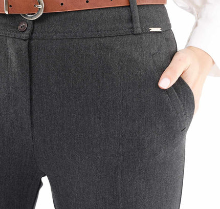 Anthracite Straight Leg Pants with Pockets and Belt Guzella