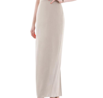 Beige Ankle Length Plus Size Back Split Maxi Skirt G-Line