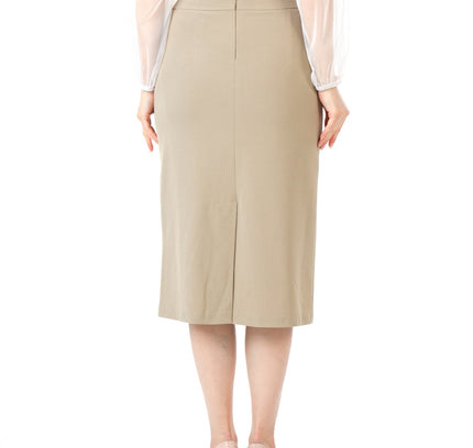 Beige Back Vented Midi Pencil Skirt G-Line