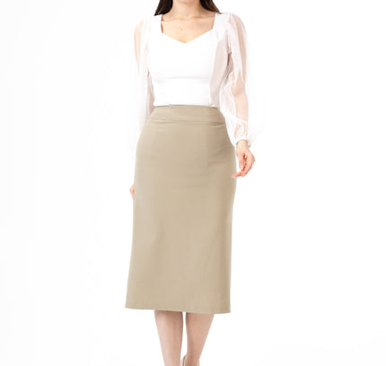 Beige Back Vented Midi Pencil Skirt G-Line