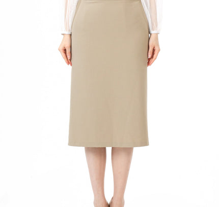 Beige Back Vented Midi Pencil Skirt G-Line