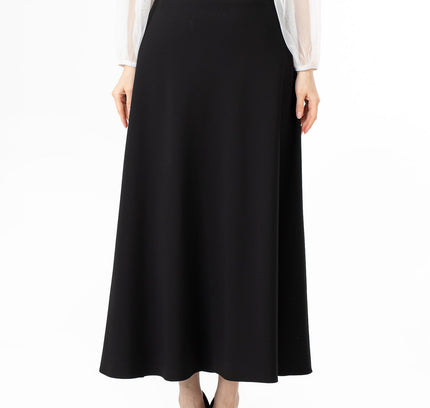 Black A-Line Style Comfy Maxi Dress Skirt - G-Line