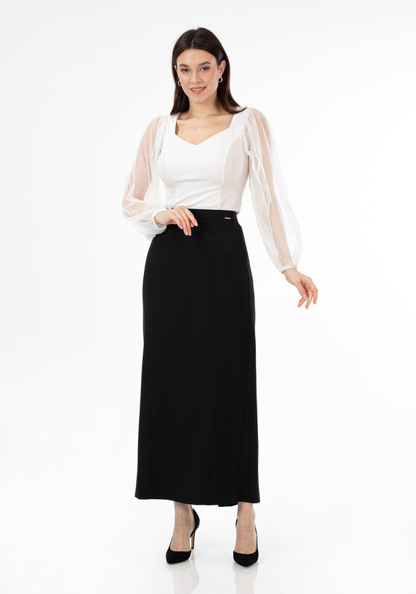 Falda maxi con abertura en la espalda de talla grande para mujer hasta el tobillo negra