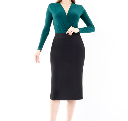 Black Back Vented Midi Pencil Skirt - G-Line