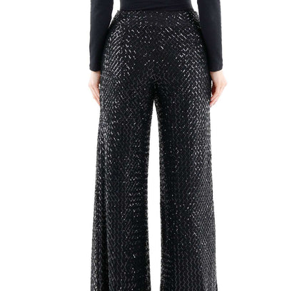 Black Cube Patterned Sequin Pants - G-Line