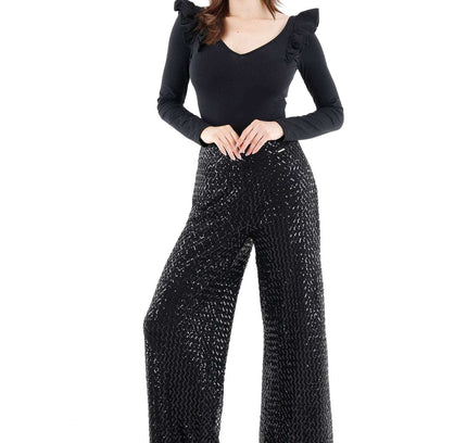 Black Cube Patterned Sequin Pants - G-Line