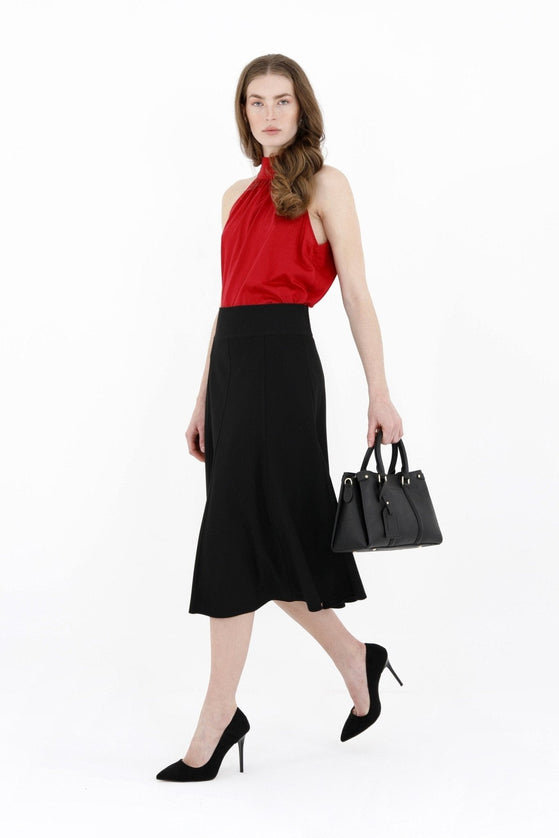 Black Eight Gore Calf Length Midi Skirt for Every Occasion - G-Line