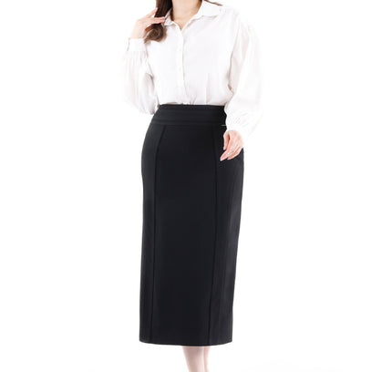 Black Midi Pencil Skirt - Elegant Office Wear - G-Line