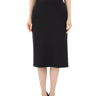 Black Midi Pencil Skirt with Elastic Waist and Closed Back Vent - G-Line