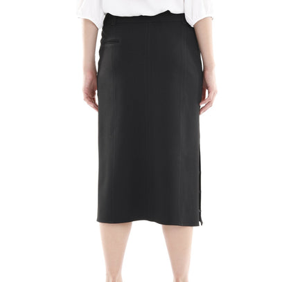 Guzella Straight Midi Skirt High Waisted Decoretive Metal Snaps Side Vented Below The Knee Skirt (Negro)