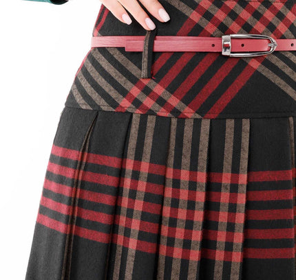 Black Plaid Pleated Tassel Tartan Midi Skirt - G-Line