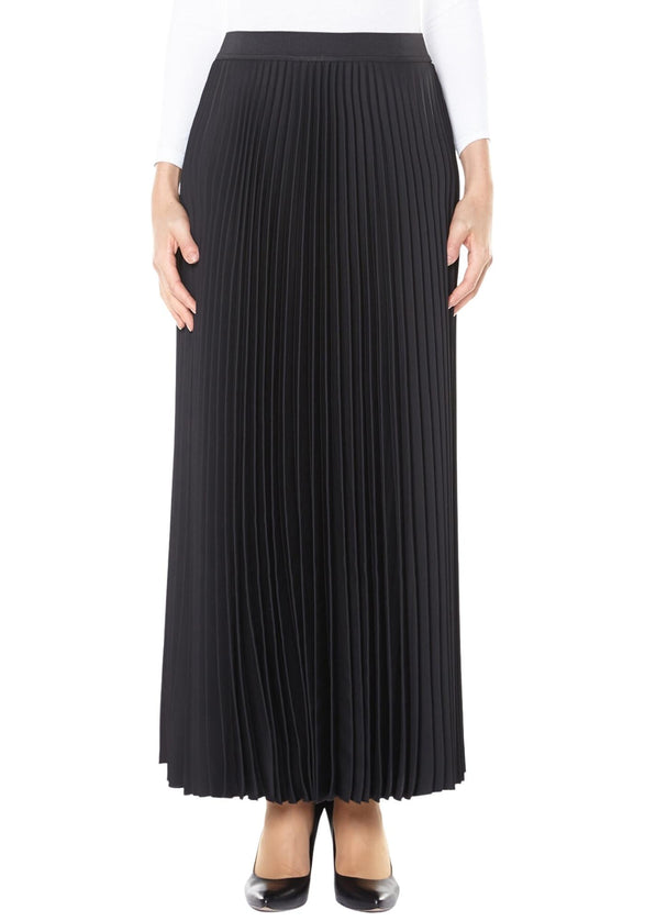 Black Pleated Maxi Skirt with Flowing Plisse Design - G-Line