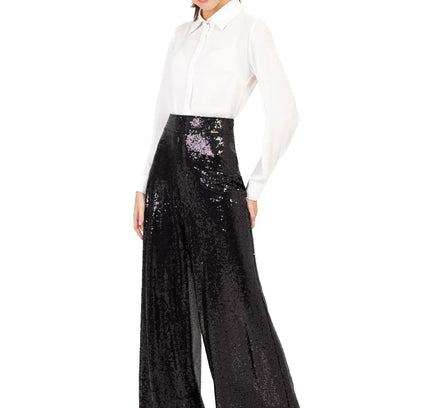 Black Sequin Wide Leg Pants - G-Line