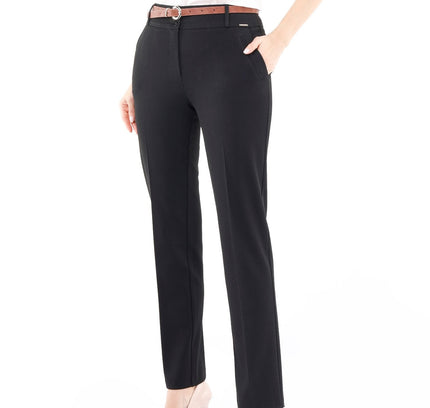 Black Straight Leg Pants with Pockets and Belt - G-Line