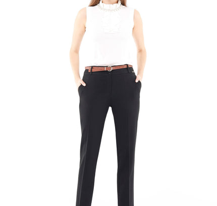 Black Straight Leg Pants with Pockets and Belt - G-Line