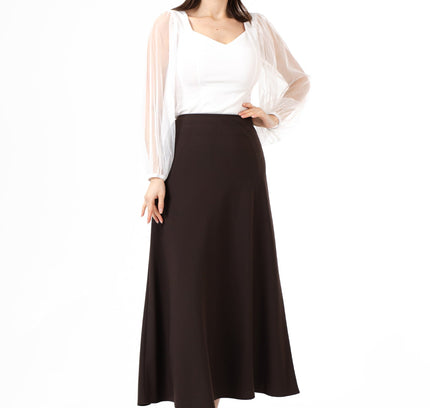 Brown A-Line Style Comfy Maxi Dress Skirt - G-Line