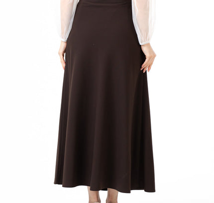 Brown A-Line Style Comfy Maxi Dress Skirt - G-Line