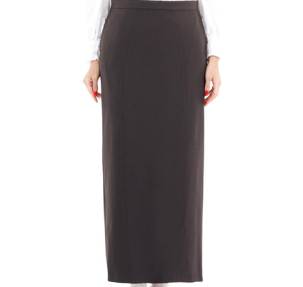 Brown Ankle Length Plus Size Back Split Maxi Skirt - G-Line