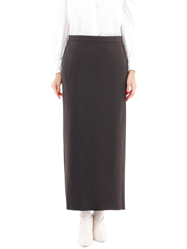 Brown Ankle Length Plus Size Back Split Maxi Skirt - G-Line