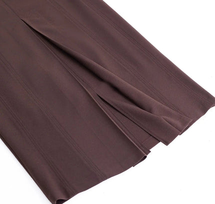 Brown Ankle Length Plus Size Back Split Maxi Skirt - G-Line