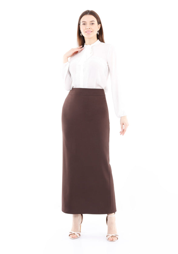 Brown Maxi Back Slitted Pencil Skirt - G-Line