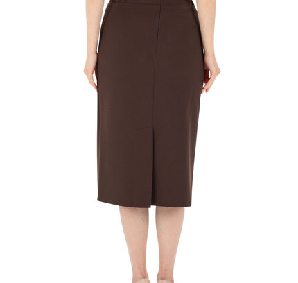 Brown Midi Pencil Skirt with Elastic Waist and Closed Back Vent - G - Line - G - Line