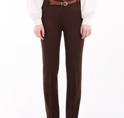 Brown Straight Leg Pants with Pockets and Belt - G - Line