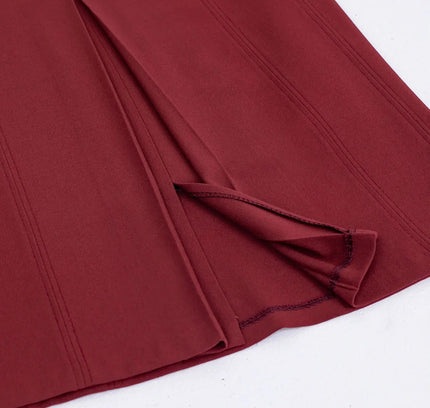 Burgundy Ankle Length Plus Size Back Split Maxi Skirt - G - Line