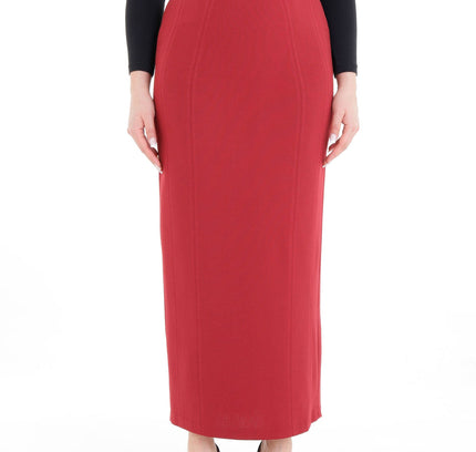 Burgundy Ankle Length Plus Size Back Split Maxi Skirt - G - Line