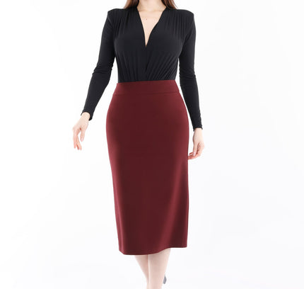 Burgundy Back Vented Midi Pencil Skirt - G - Line